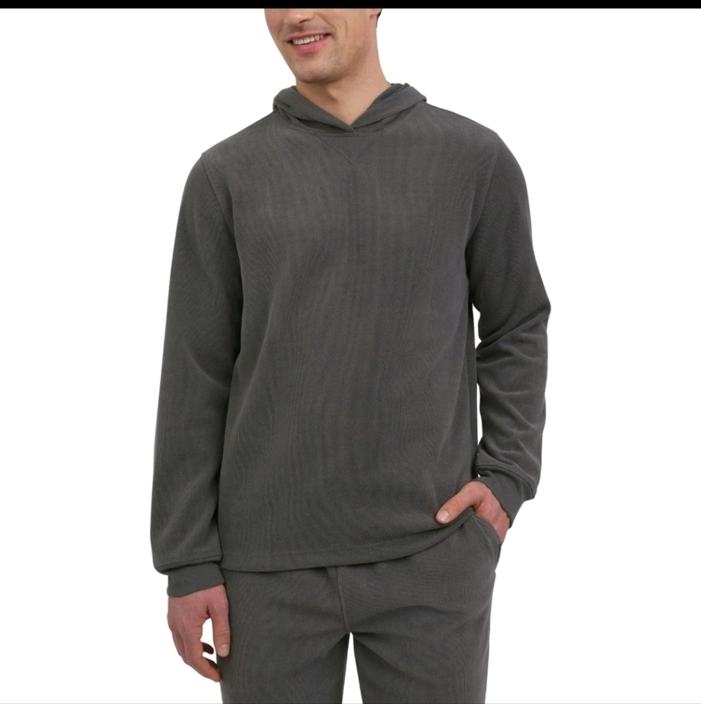 Eddie Bauer Men’s Textured-Knit Lounge Hoodie Pullover Top - S - Grey